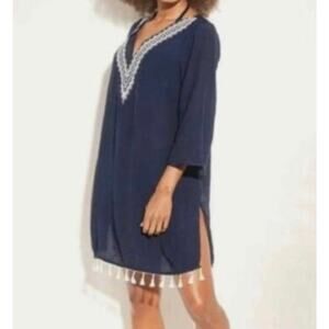 Kona Sol Women’s Navy Blue Embroidered Cover Up Sz XL